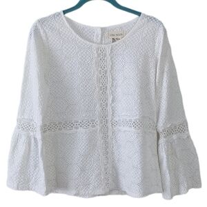 Anthropologie Luna Moon white embroidered lace 100 cotton shirt blouse Small T3